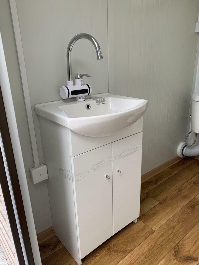 Contenedor sanitario doble con depósito de residuos blanco
